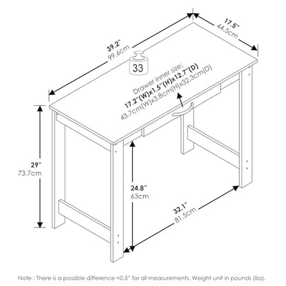 Furinno Jaya Desk, 39.2 Wide Computer Desk with Drawer, Darkwood - color: Darkwood, size: 39" Wide New