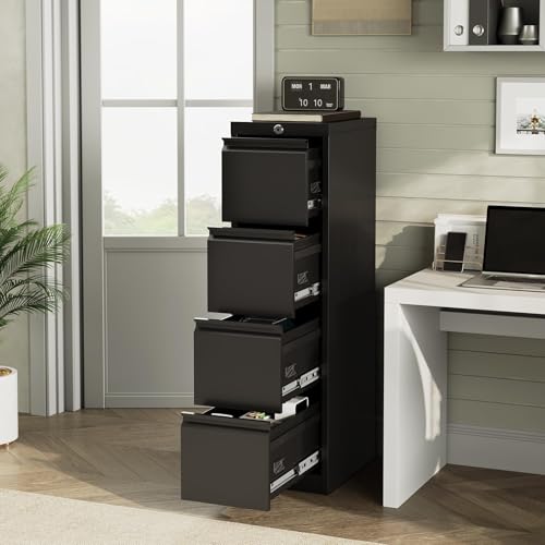 4 Drawer File Cabinet with Lock, Vertical Filing Storage Cabinet, Metal Filing Cabinets, Steel Lockable Storage Cabinets for Home Office, Legal/Letter Size File - size: 4 Drawer