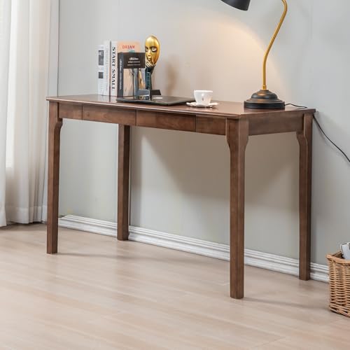 Solid Wood Desk, Gaming Study Home Office Desks for Work, Student PC Desk for Bedroom, Small Computer Desk for Small Spaces, Easy to Assemble (Walnut Color, 47inch) - color: Walnut Color, size: 47inch