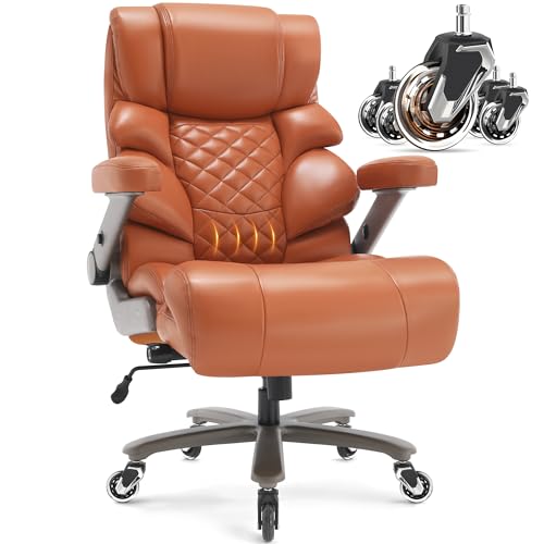 VUZI 700lbs Big and Tall Office Chair, Large Executive Leather Desk Chair - color: Gold Brown