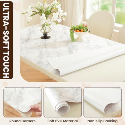 Marble-Look Table Protector 16 x 32 in, Waterproof PVC Desk Mat | Waterproof & Oil-Resistant, Silky-Smooth Surface, Easy to Clean, for Dining Tables, Vanities, Nightstands & Countertops - size: 16" x 32" (Rectangular)