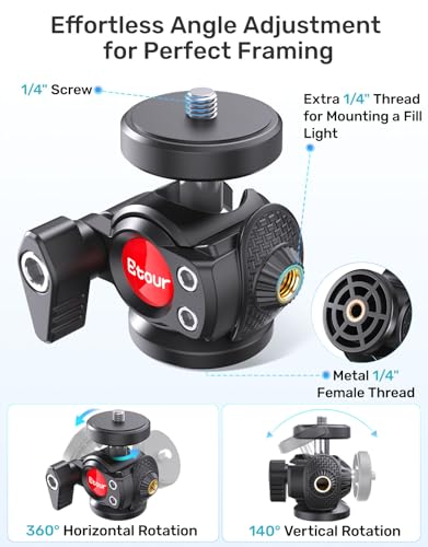 25-in Webcam Stand, Height Raise, 360° Rotatable Ballhead with Phone Holder | 1/4 Thread, Fits Logitech C922/C930e/C920/C615/C960/BRIO 4K/NexiGo N60/Phone, Stable Support for Live Streaming, Video Call - size: 39 cm – 66 cm in height