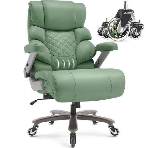 VUZI 700lbs Big and Tall Office Chair, Large Executive Leather Desk Chair - color: Green