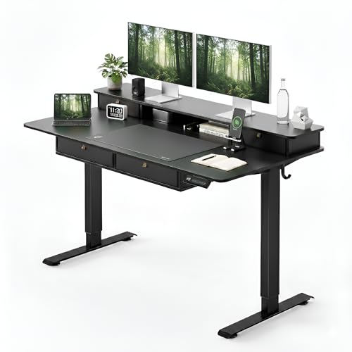 CubiCubi 48" x 24" Standing Electric Desk with Drawers, Black - color: Black, size: 48 inch