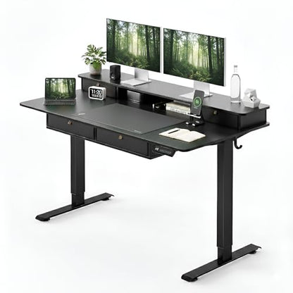 CubiCubi 48" x 24" Standing Electric Desk with Drawers, Black - color: Black, size: 48 inch