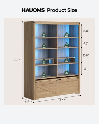 70.9" Tall Bookshelf with Rolling Storage Bench, Multi-Function, Heavy-Duty