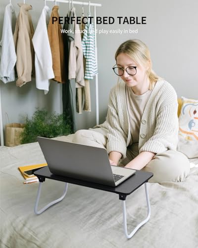 Ruxury Foldable Lap Desk Laptop Stand Bed Desk Table Tray, Breakfast Serving Tray, Portable & Lightweight Mini Table, Lap Tablet Desk for Sofa Couch Floor - Black - color: Black