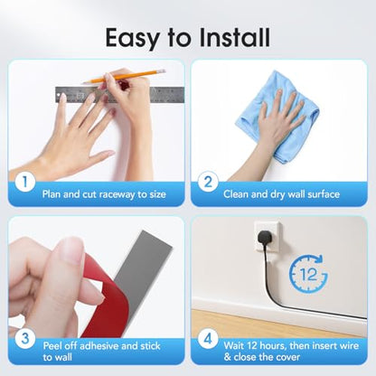 Delamu 80-inch TV Cord Hider Wall, Flexible Silicone Cord Covers for 1 Wire on Wall, Self-Adhesive Cable Management for Wall Mounted TV & Home Office, Easy Set-up Cable Hider, 0.59''W x 0.4''H, White - size: 80in