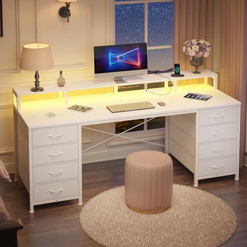 60" Computer Desk with 8 Drawers & Monitor Stand for Home Office, Bedroom - color: White, size: 18.9"D x 59.8"W x 34.9"H