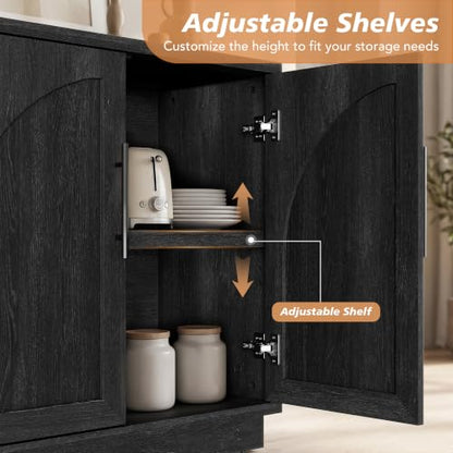 Fatmok Arched Sideboard Buffet Accent Cabinet, 31.5" Credenza with Adjustable Shelf, 4-Piece Modular Coffee Station Storage for Kitchen Living Room Bedroom, Black Grey - color: Cccc-black Grey