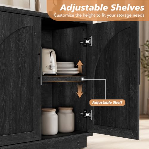 Fatmok Arched Sideboard Buffet Accent Cabinet, 31.5" Credenza with Adjustable Shelf, 3-Piece Modular Coffee Station Storage for Kitchen Living Room Bedroom, Black Grey - color: Ccc-black Grey