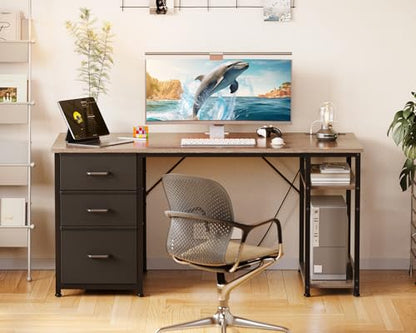 AODK 51 Inch Computer Desk with Drawers & USB Power Outlets - color: Grey Oak, size: 51 Inch