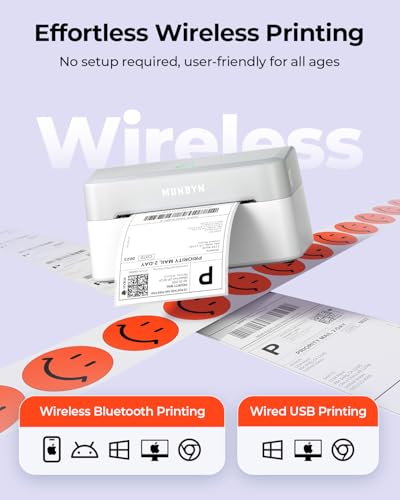 MUNBYN Bluetooth Thermal Label Printer, Wireless 4x6 Shipping Label Printer | Work for Small Business, Compatible with Android, iPhone, Windows, Mac, Chromebook, Print Width 1.57"-4.25" - color: Grey