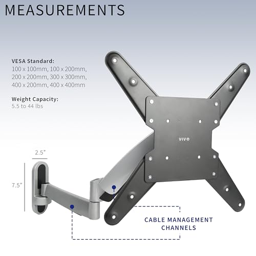 VIVO Counterbalance 26 to 55 inch TV Wall Mount, Height Adjustable Fully Articulating Pneumatic Spring Arm, Max 400x400mm VESA, Silver, MOUNT-VW04G - size: 26-55" screens, style: Wall Mount