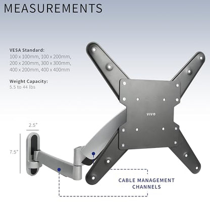 VIVO Counterbalance 26 to 55 inch TV Wall Mount, Height Adjustable Fully Articulating Pneumatic Spring Arm, Max 400x400mm VESA, Silver, MOUNT-VW04G - size: 26-55" screens, style: Wall Mount
