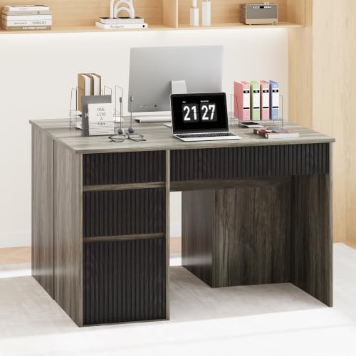 4 EVER WINNER Computer Desk with Drawers, 48 Inch Fluted Desk with Storage - color: Grey, size: 48 Inch
