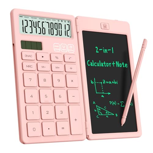 Desk Calculators with Erasable LCD Notepad ROATEE Basic Calculators Pink Cute School Supplies for Girls Middle School Stuff Cute Pocket Office Supplies Home Essential Solar & Battery Energy Big Button - color: Pink