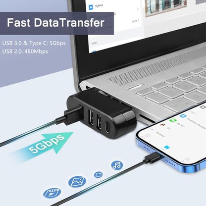 VIENON 4-Port USB C Hub [90°/180° Degree Rotatable], USB C Adapter Splitter with PD-in 5W Port, USB Extender for MacBook, iMac, Surface, and More C Port Laptop(Not for Car) - style: USB-C