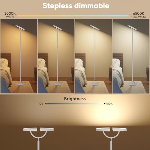 SIBRILLE 30W LED Floor Lamp for Living Room, 350° Rotating Reading Standing Lamp with Remote Control, Stepless Dimmable 3000K-6500K Modern Tall Lamp for Bedroom Office - color: White