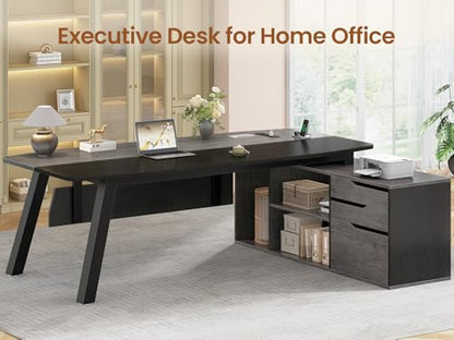 SEDETA 71" L Shaped Executive Desk with File Cabinet & Power Outlet - color: Grey