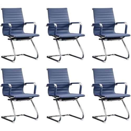 Office Guest Reception Chair Set of 6, Conference Room Chairs Waiting Room Chairs 6 Pack, Modern Leather Office Desk Chair No Wheels(Navy Blue) - color: Navy Blue, size: 6 Pack