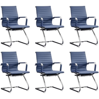 Office Guest Reception Chair Set of 6, Conference Room Chairs Waiting Room Chairs 6 Pack, Modern Leather Office Desk Chair No Wheels(Navy Blue) - color: Navy Blue, size: 6 Pack