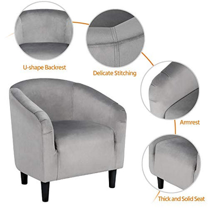 Yaheetech Velvet Accent Chairs, Compact Furry Barrel Chairs with a Curved Silhouette for Small Spaces, Living Room, Bedroom, Gray - color: Gray (Velvet), style: without Ottoman