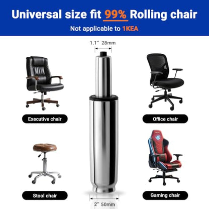 8.4-10.9 Inches Office Chair Cylinder Replacement, TOP-Activated - color: Polished Steel, size: 2.4‘’ Height Range