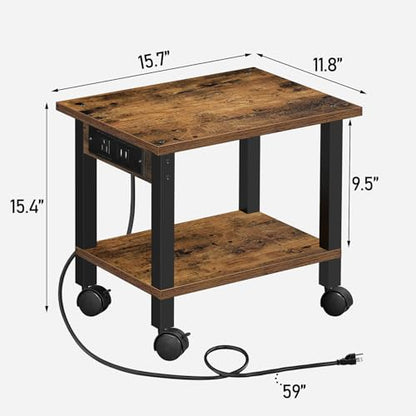 TUTOTAK Printer Stand, 2 Tier Rolling Printer Cart with Charging Station | Small Under Desk Printer Table with Wheels for Small Space, Office, Home, Brown PS01BB001 - color: Brown, size: 2 tier(15.7 x 11.8 x 15.4inchs)