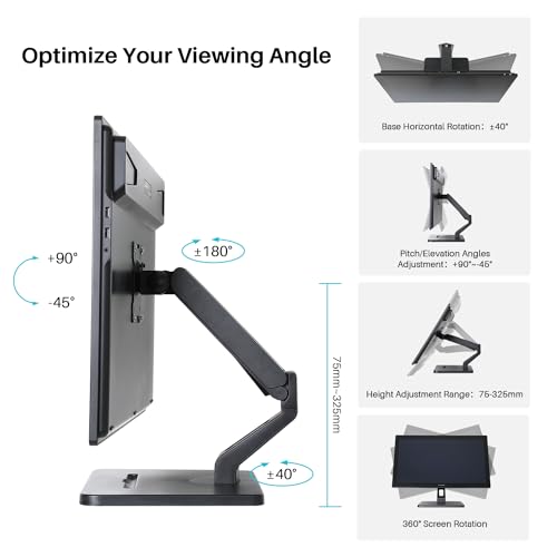 HUION ST500 Single Monitor Arm for 17-32 Inch Screens | Holds up to 22 lbs, Gas Spring Full Motion, Adjustable Monitor Mount, VESA 75x75 & 100x100mm - size: Freestanding
