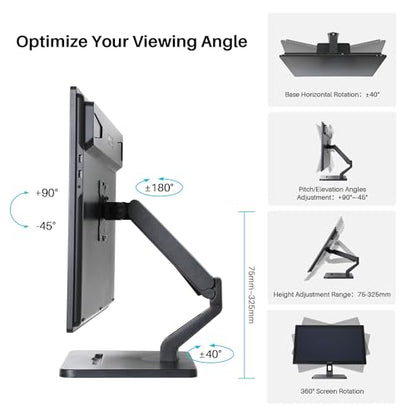 HUION ST500 Single Monitor Arm for 17-32 Inch Screens | Holds up to 22 lbs, Gas Spring Full Motion, Adjustable Monitor Mount, VESA 75x75 & 100x100mm - size: Freestanding