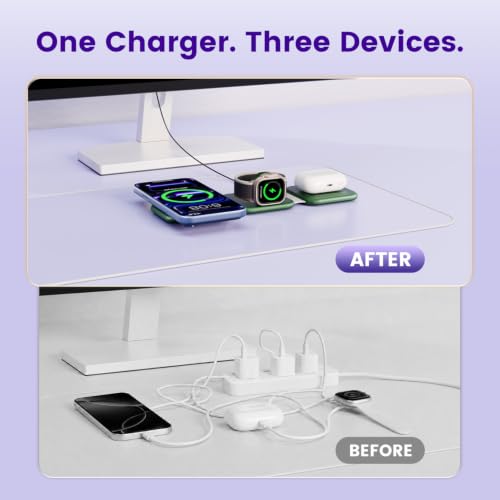 15W Magnetic Travel Charging Station, 3-in-1 Foldable MagSafe Charger - color: Forest Green