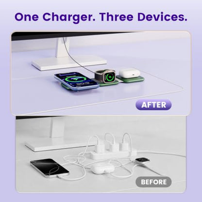 15W Magnetic Travel Charging Station, 3-in-1 Foldable MagSafe Charger - color: Forest Green