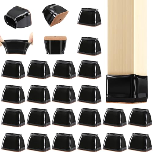 CHUNZEXI 24 Pack Rectangle Chair Leg Floor Protectors for Hardwood Floors, Silicone Felt Covers Pads Caps, Protect Wood Furniture Feet Floors Noise Reduce and Scratch (Rectangle Small) - color: Black-24pack, size: Rectangle S