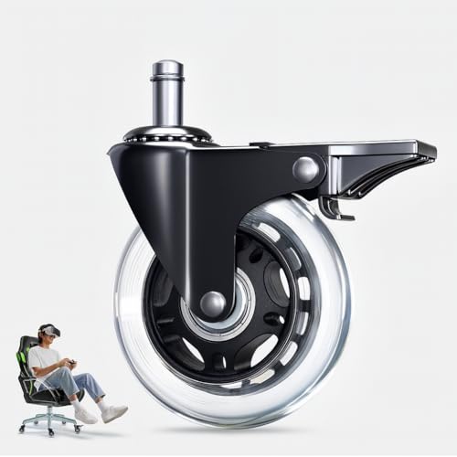 Office Chair Wheel Replacement with Brake - 3″ Heavy Duty Caster Locking Wheel for Desk Chairs, Smooth Rolling Chair Caster, Safe for Hard Floors and Low Carpets,Universal Fit (1 pc, Clear) - color: Clear - Brake - 1pc