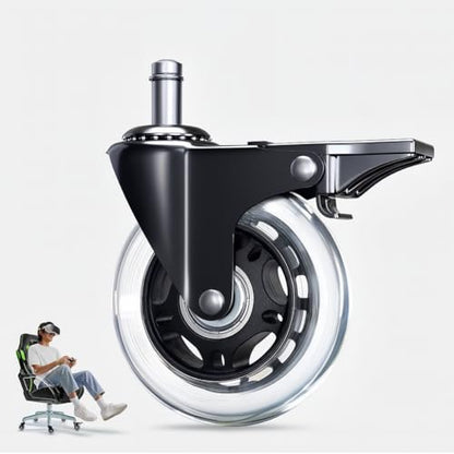 Office Chair Wheel Replacement with Brake - 3″ Heavy Duty Caster Locking Wheel for Desk Chairs, Smooth Rolling Chair Caster, Safe for Hard Floors and Low Carpets,Universal Fit (1 pc, Clear) - color: Clear - Brake - 1pc