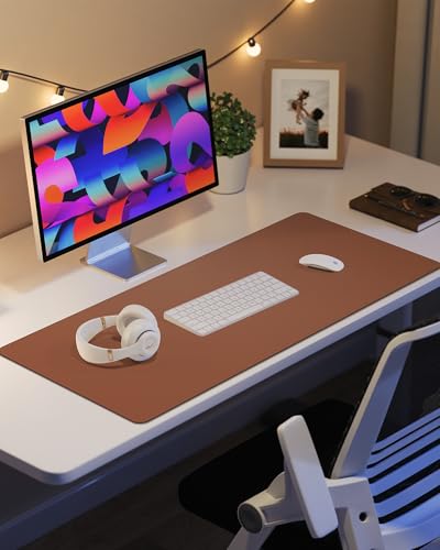 Leather Desk Pad Protector, Brown, 31.5" x 15.7",Office Desk Mat - color: Brown, size: 31.5" x 15.7"