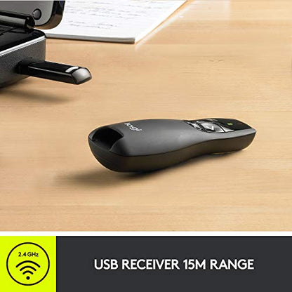 Logitech Wireless Presenter R400, USB-A PowerPoint Clicker with Laser Pointer, Wireless Presentation Clicker Remote - color: Red Laser, style: 5 buttons