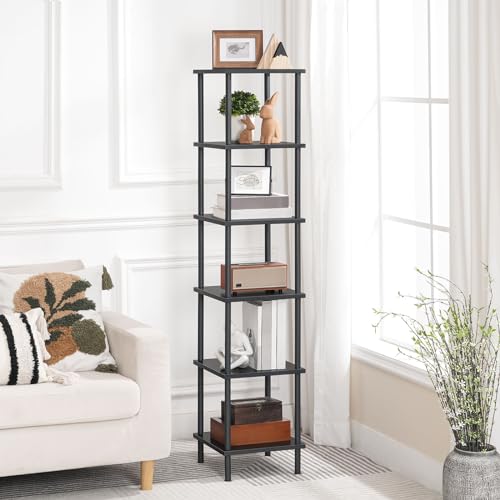HOOBRO 6-Tier Corner Shelf, Corner Square Rack Display Shelf, Tall Storage Rack Plant Stand, Bookcase for Small Spaces, Living Room, Home Office, Kitchen, Black BK55CJ01 - color: Black, size: 11.8"L x 11.8"W x 55.7"H