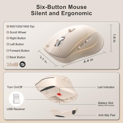 Wireless Keyboard and Mouse Combo, Ergonomic Wave Keys(Milk Tea-B) - color: Milk Tea-B