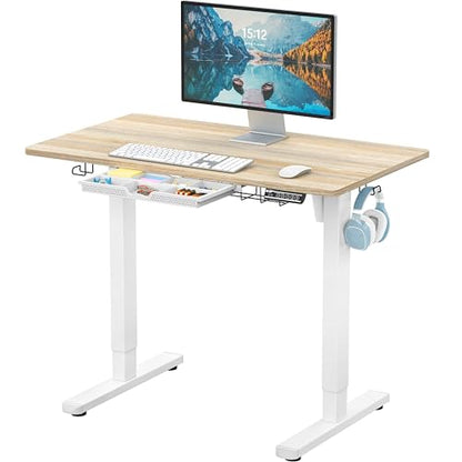 SHW 40-Inch Electric Height Adjustable Standing Desk w/Drawer, Maple - color: Maple, size: 40-Inch