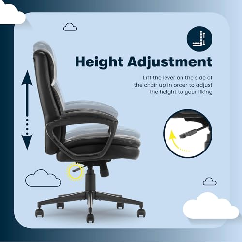 Serta Executive Office Chair with Lumbar Support, Fixed Arms Leather Chair - color: Black Bonded Leather