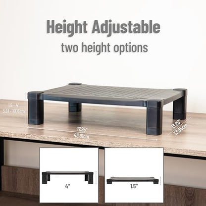 Mind Reader Monitor Stand, Height Adjustable, Desktop Organizer, Laptop Riser, Office, 17.25"L x 13.25"W x 4"H, Black - style: Monitor Stand