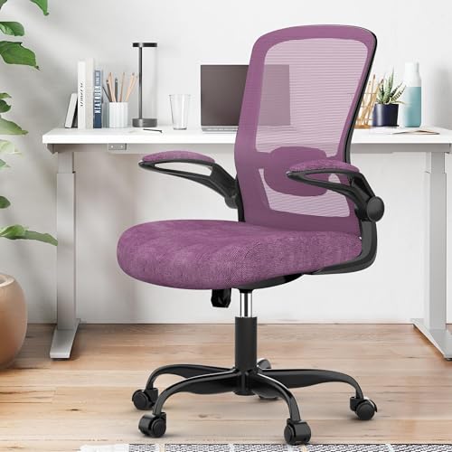 Ergonomic Office Chair w/Adjustable Lumbar, Flip Armrest, 135° Recline - color: Purple