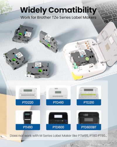 PT-D220 D210 D200 H100 Label Tape TZe-231 TZe231 Compatible with Brother | Label Maker Tape P Touch 12mm 0.47 Inch Laminated White TZe TZ Tape Ptouch Refills, 1/2 Inch(12 mm) * 8m, 6-Pack - color: Black on White, size: 1/2 Inch(12mm)
