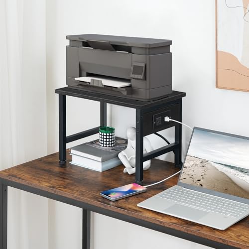 HOOBRO Printer Stand for Desk, Desktop Printer Stand with Charging Station, Small Printer Table with Storage Hook, Under Desk Printer Cart, File Rack for Home Office, Black BB01UPS01 - color: Black