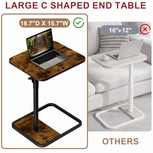 GOYLSER Large C-Shaped Tables Small Swivel End Table, Height Adjustable Side Tables Living Room, Rotating Snack Couch Wooden Tv Trays for Eating On Couch, Rustic Brown - color: Rustic Brown, style: Enlarged Standard