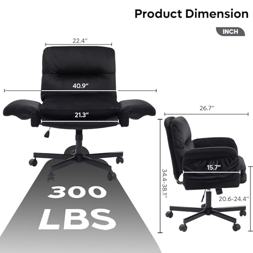 Bestier Criss Cross Chair with Flip-Up Arms, Black Velvet Office Chair | Swivel Makeup Vanity Chair with Wheels 2 Side Pockets, Cross Legged Office Chair for Home Office Bedroom Gaming - color: Black Velvet, size: Low Back