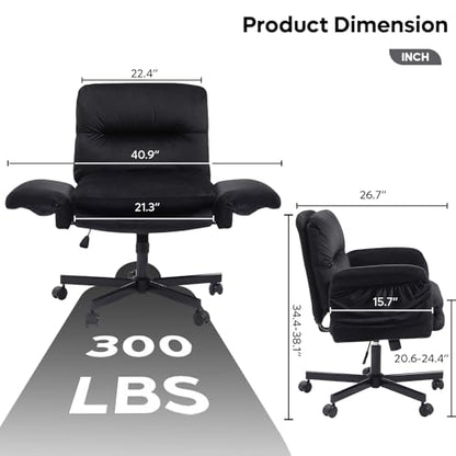 Bestier Criss Cross Chair with Flip-Up Arms, Black Velvet Office Chair | Swivel Makeup Vanity Chair with Wheels 2 Side Pockets, Cross Legged Office Chair for Home Office Bedroom Gaming - color: Black Velvet, size: Low Back