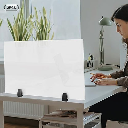 Dual Frosted Plexiglass Clamp-on Desk Privacy Panels, Acrylic Desk Dividers, Office Partitions, Pack of 2 | 30 x 18 inch